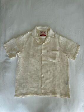 Casual Cream Knit Short-Sleeve Button-Down Shirt